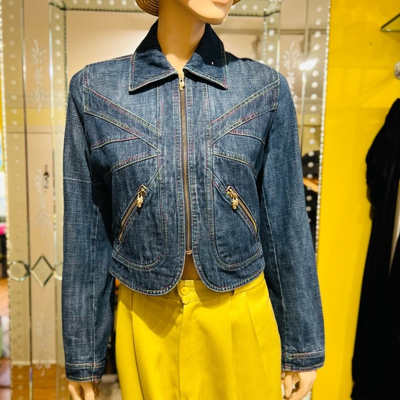 CAPPOPERA ATELIER Made in Italy Denim Cropped Jacket Zip closure Pockets front - Picture 11 of 14